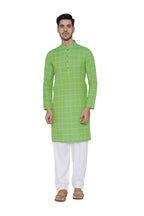 Manyavar Elegant Checkered Kurta Kurta For Men - (Parrot Green, Small)