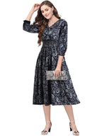 Toochki WomenS Navy Blue Rayon Paisley Print Fit & Flared Western Dress | Dress For Women | A Line Dress | Winter Dress | Weste