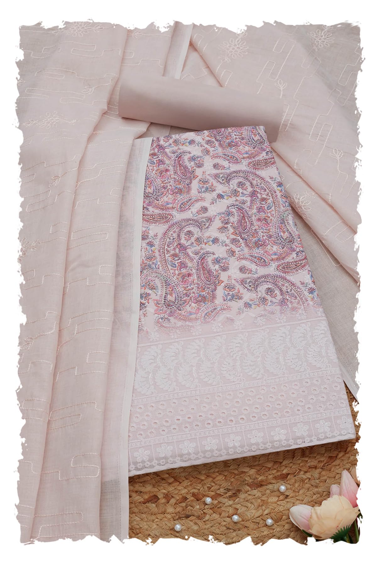 Soch Women Cotton Paisley Print Unstitch Dress Material with Thread Work