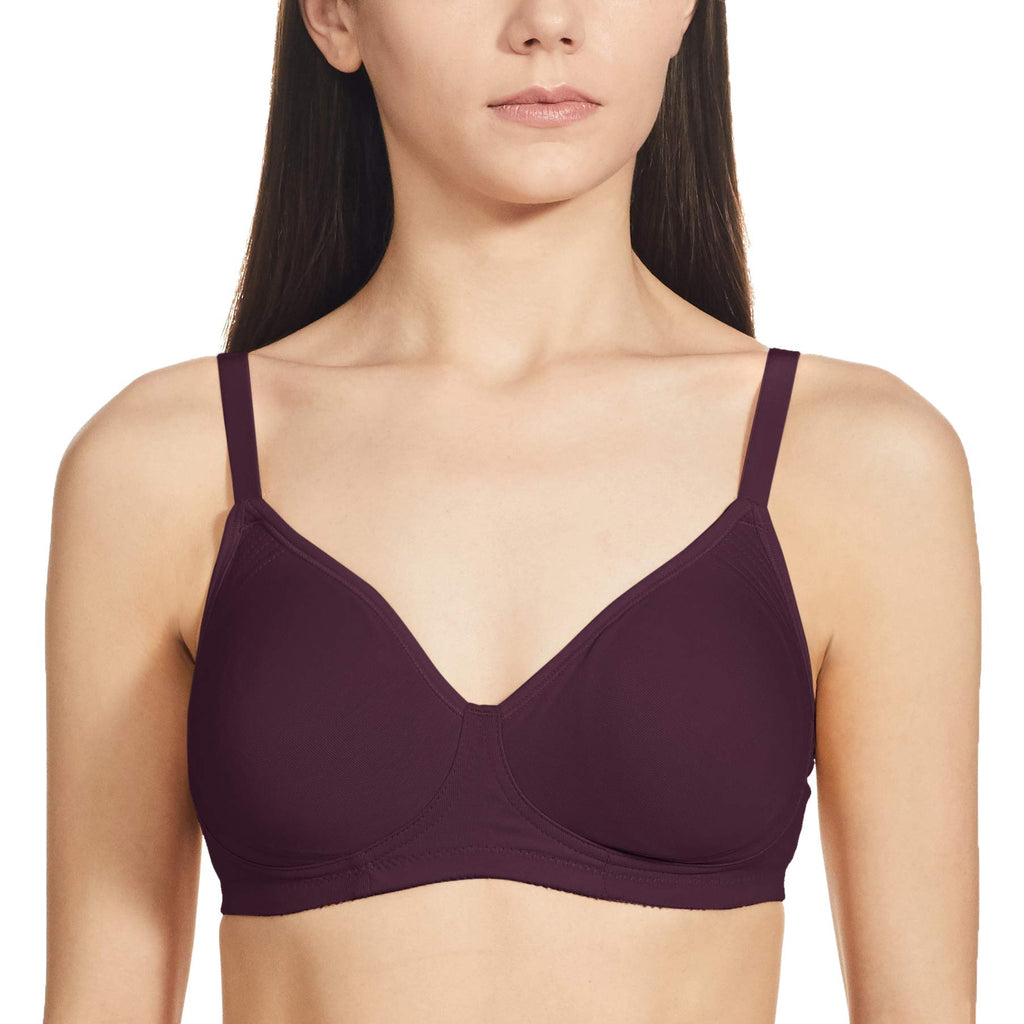 Enamor A042 Side Support Shaper Stretch Cotton Everyday Bra - Non-Padded, Wire-Free & High Coverage Purple