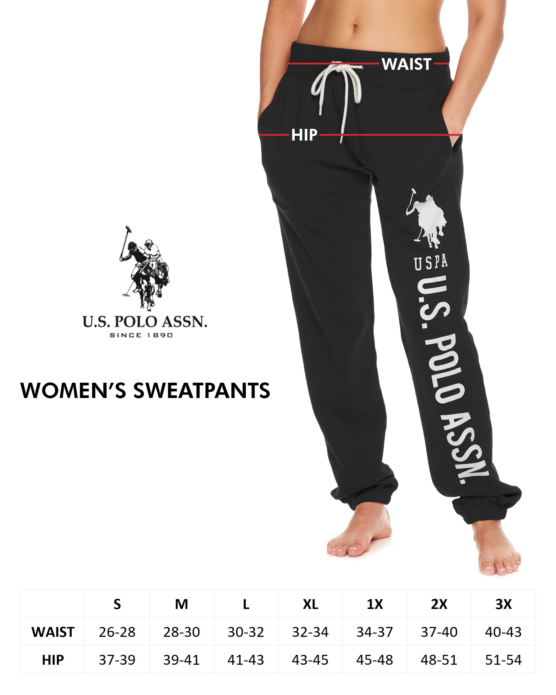 U.S. Polo Assn. Essentials Womens Lounge Pants with Pockets, French Terry Sweatpants for Women (Blue Yonder Heather, Large)
