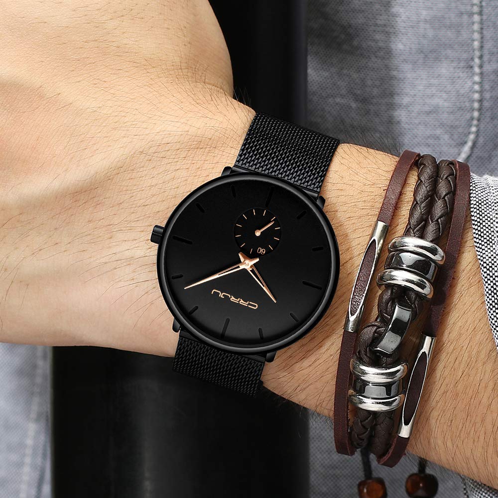 Mens Watches Ultra-Thin Minimalist Waterproof-Fashion Wrist Watch for Men Unisex Dress with Stainless Steel Mesh Band-Rose Gold