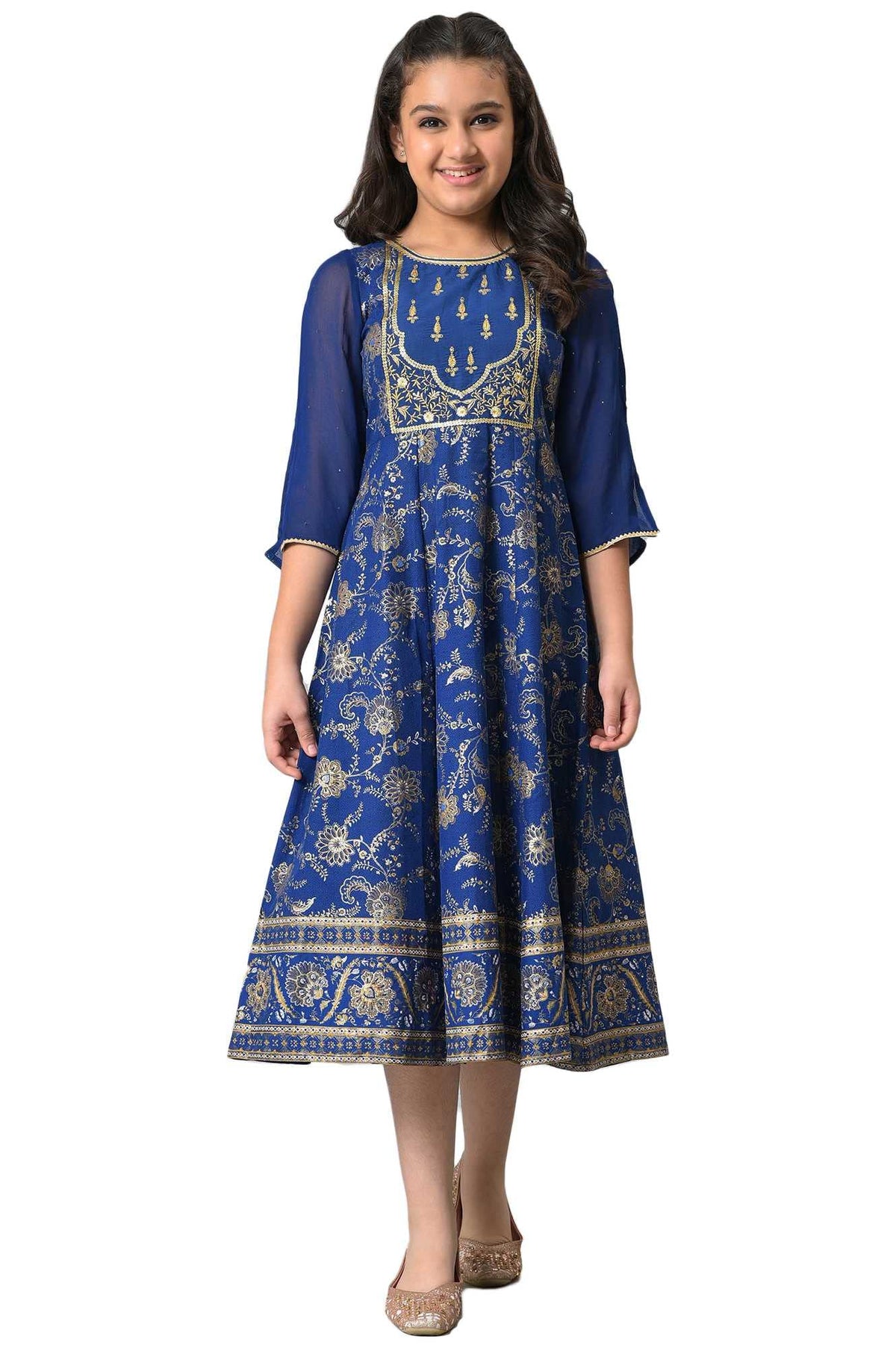Aurelia Girls Bright Blue Cotton Floral Printed Flared Dress_22AUG10292C-506187_12-13