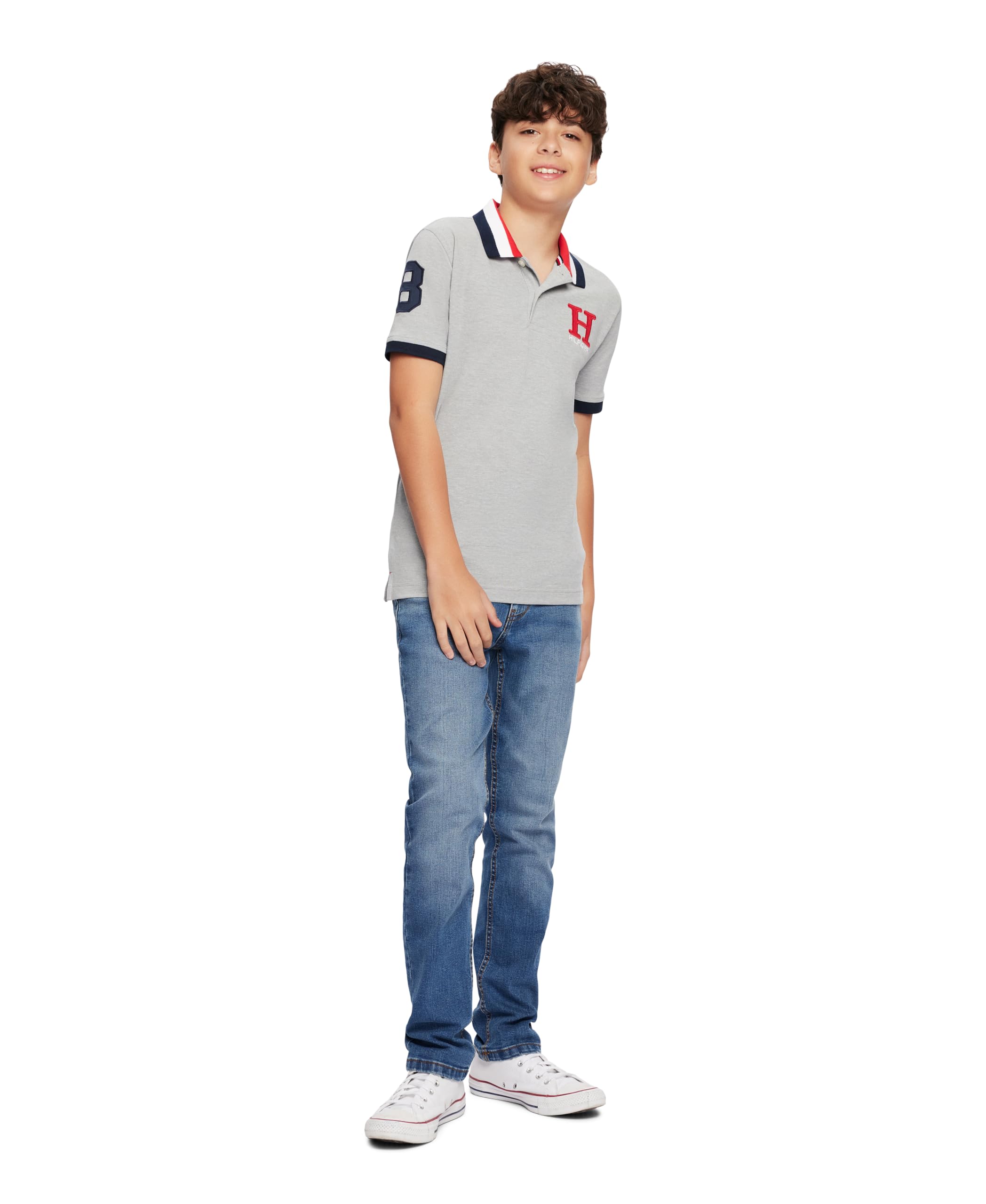Tommy Hilfiger Boys Short Sleeve Matt Polo Shirt, grey Heather, X-Large