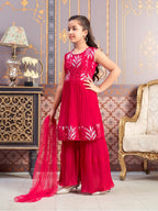 Aarika Girls Ethnic Wear Rani Colour Sequin Thread Embroidery Georgette Kurti Sharara Set (4-15 Years)