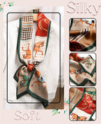 Clysoru Silk Neck Scarf Printed Scarves Head Women'S Fashion Oblique Angle Satin Scarfs For Bag Hair 59    X 5.9    (Green Horse