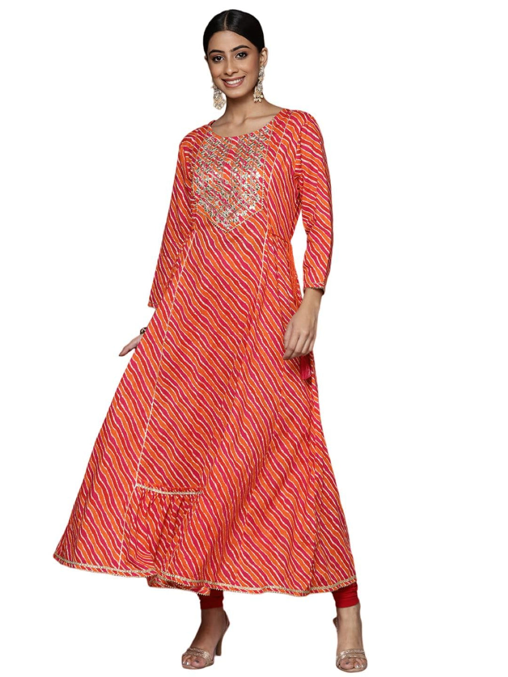 Varanga Women'S Cotton Regular Kurta Set (Vkur367_Orange