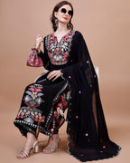 Fashion Basket Womens Faux Georgette Embroidered Straight Kurta with Dupatta
