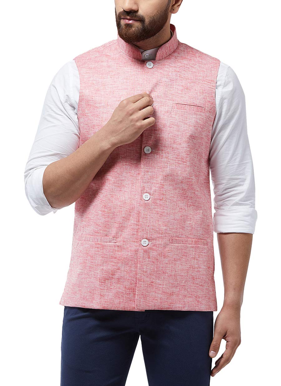 SOJANYA (Since 1958 Mens Cotton Linen Blend Coral Waist Coat, Size: 38