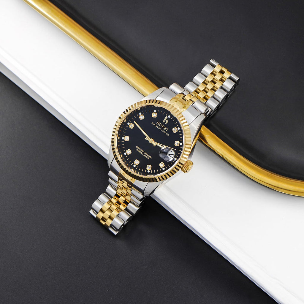 BUREI Men's Luxury Automatic Watch Two Tones Stainless Steel Dress Wrist Watches Self-Winding