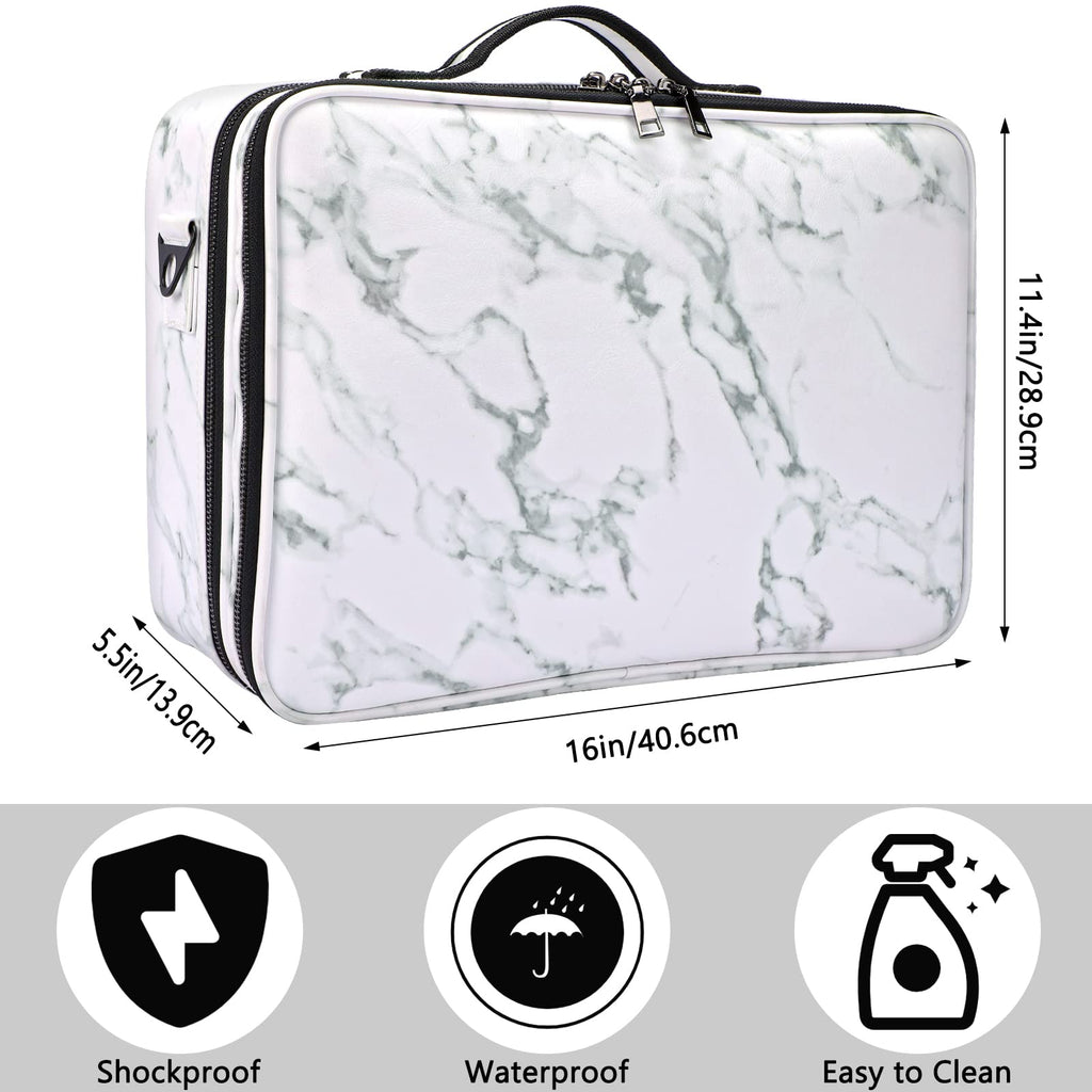 OEWOER Large Makeup Case PU Leather Makeup Bag 3 Layers 16 Inches Professional Makeup Train Case Cosmetic Bag Travel Make Up Bru