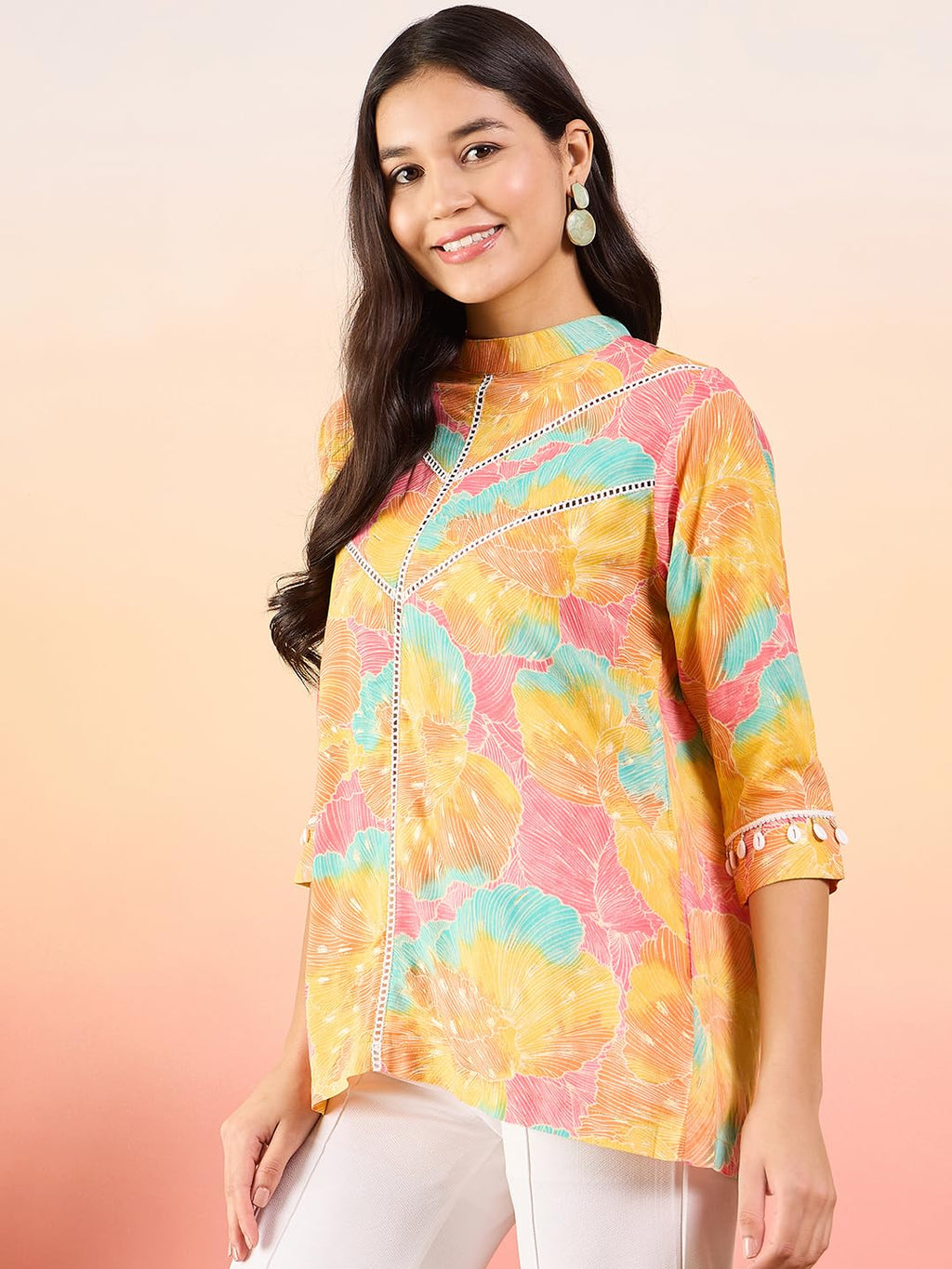 Modeve Women Multicolor Banded Collar Top