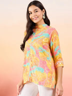 Modeve Women Multicolor Banded Collar Top