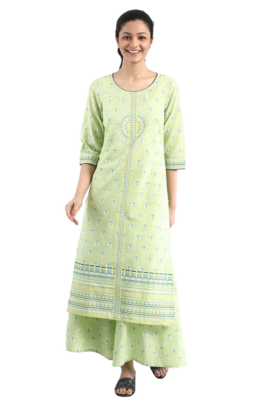 Aurelia WomenS Cotton Geometric Print Regular Kurta (21Fea12244-502916_Green_S)