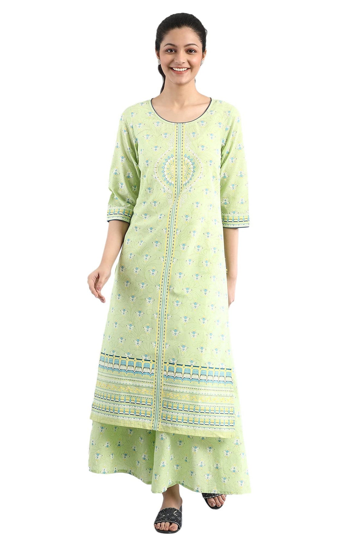 Aurelia WomenS Cotton Geometric Print Regular Kurta (21Fea12244-502916_Green_S)