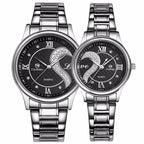 DREAMING Q&P Valentine's Romantic Stainless Steel His and Hers Wrist Watches,fq-102 Gifts Set for Lovers,Black Color 2 Pieces