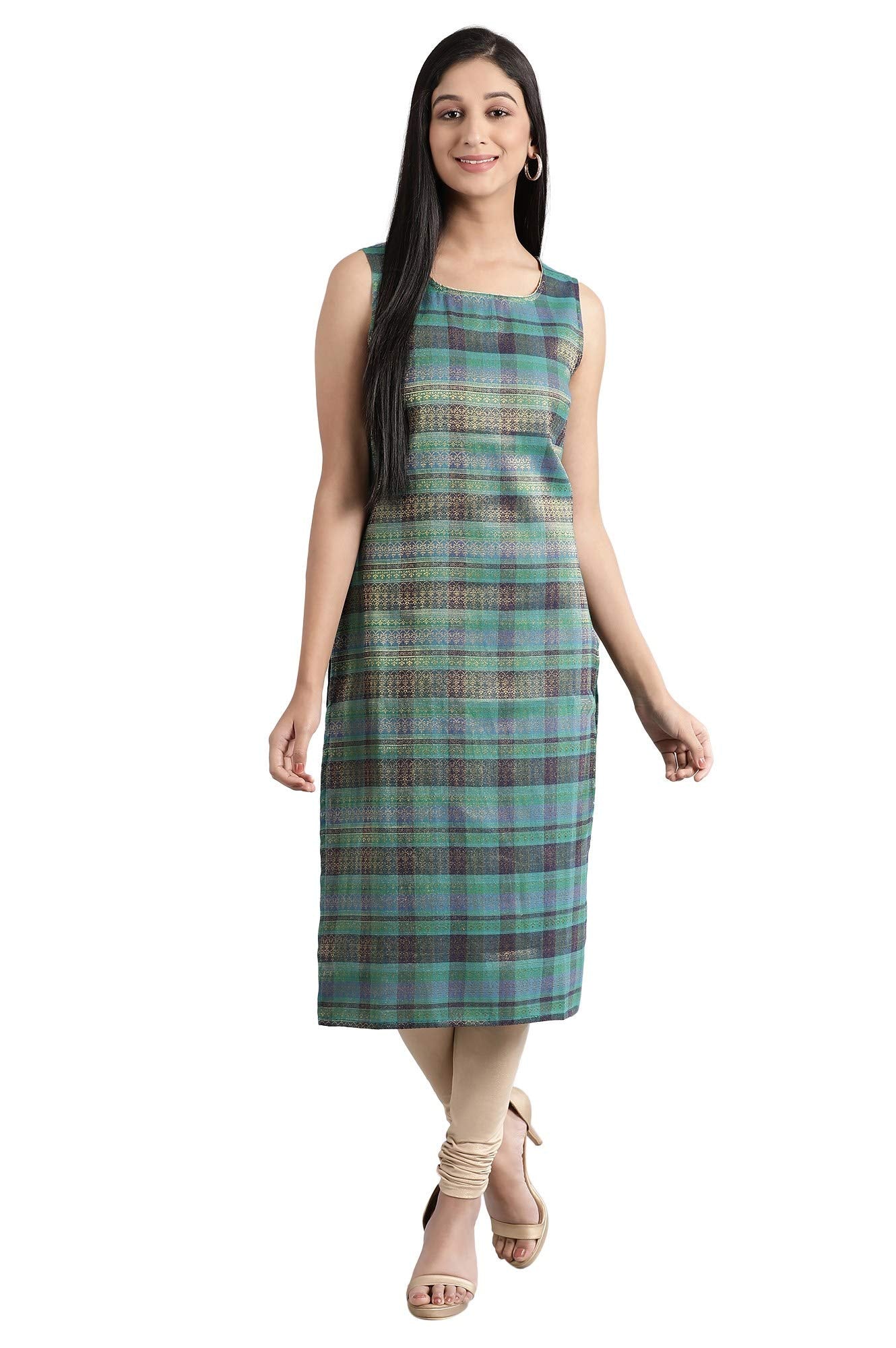 Aurelia Women'S Cotton Blend Regular Kurta (20Sta11902-300144_Teal Blue_M)