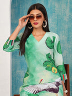 ANNI DESIGNER Women s Cotton Blend Kurta with Palazzo, See Green, XL