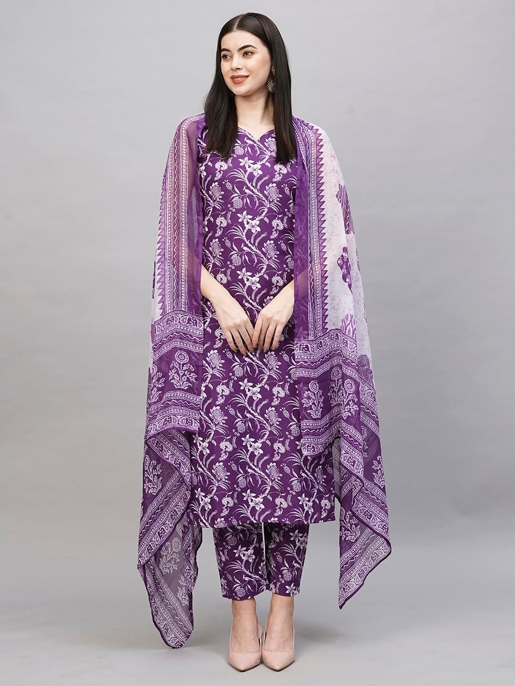ANNI DESIGNER Women s Rayon Kurta with Trousers and Dupatta, purple, XL