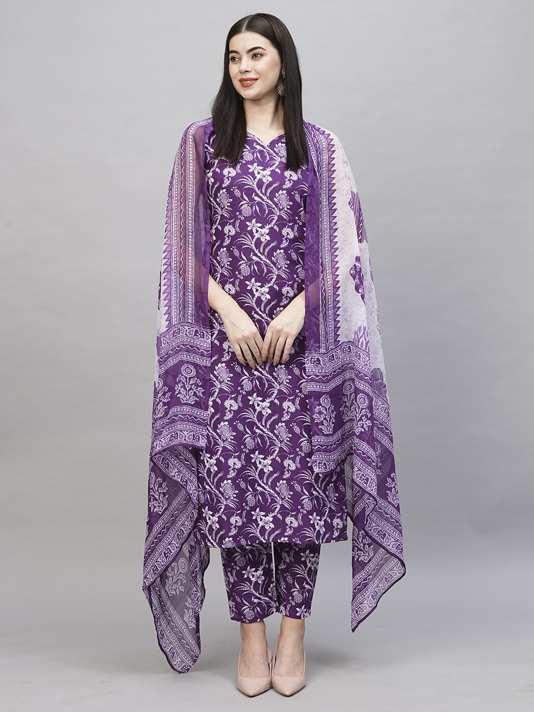 ANNI DESIGNER Women s Rayon Kurta with Trousers and Dupatta, purple, XL