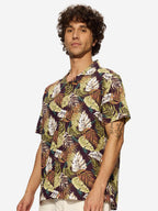 The Souled Store Just Leafy Men and Boys Short Sleeves Collared Neck Button Front Multicolor All Over Printed Cotton Holiday Shi