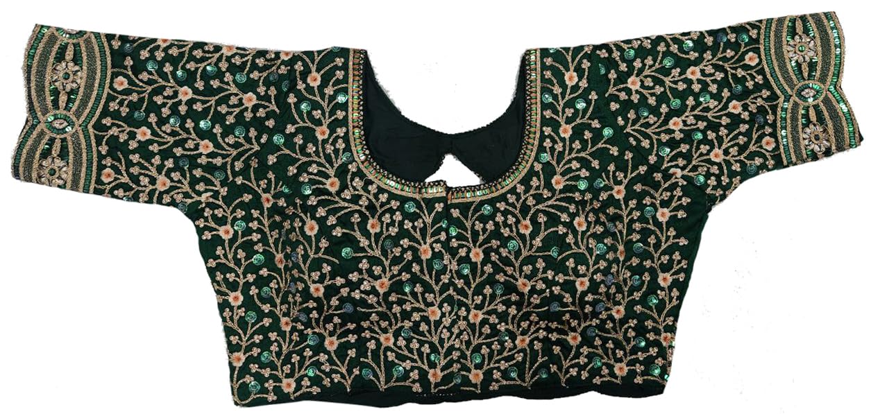 Pujia Mills WomenS Readymade Bridal Embroidery Golden Coding Multi Sequin Thread Work Indian Ethnic Designer Stitched Half Slee