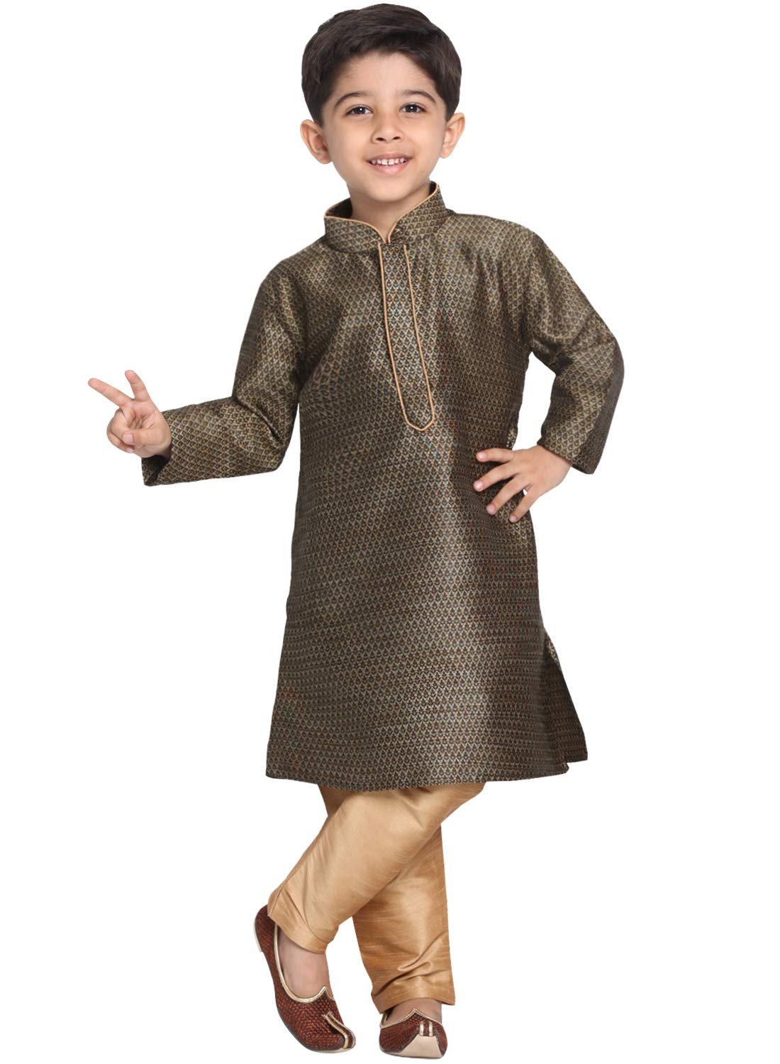 Jbn Creation Boys Full Sleeve Silk Blend Kurta Pyjama Set With Mandarin Collar - Perfect For Festivals, Rakshabandhan And Speci