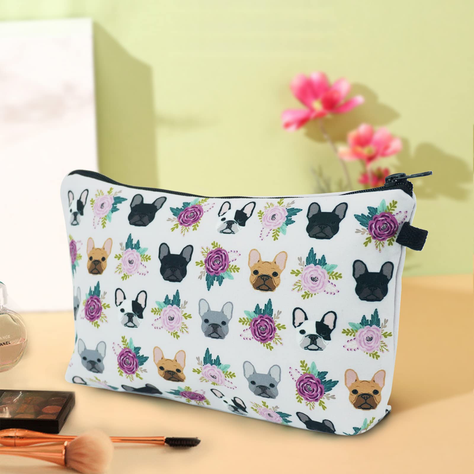 Cosmetic Bags for Women Small French Bulldog Purple Makeup Bag for Purse Travel Toiletry Bag Accessories Organizer Zipper Pouch