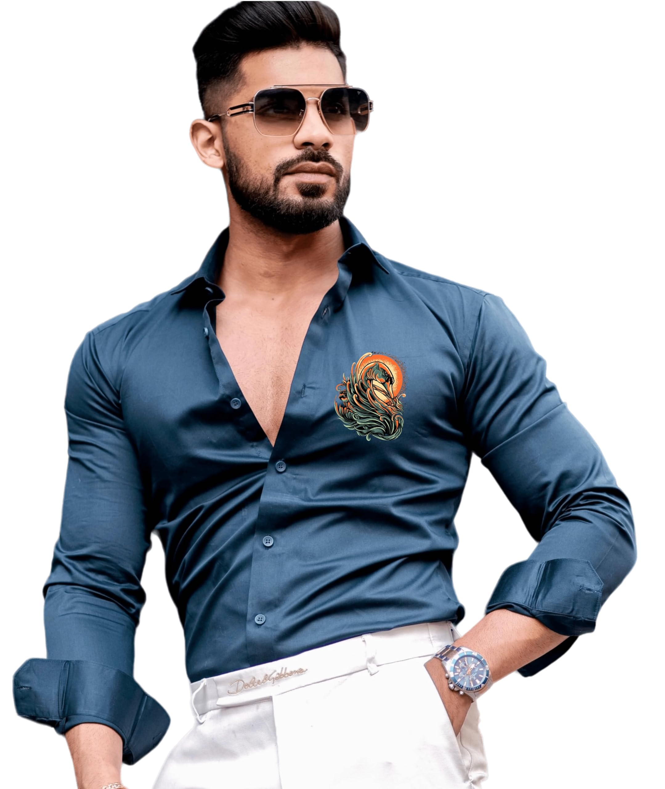 Indoprimo MenS Stylish Solid Satin Casual Shirt For Men Full Sleeve - Bird