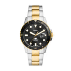 Fossil Men's Blue Quartz Stainless Steel Three-Hand Watch, Color: Two Tone/Black Taper (Model: FS6031)