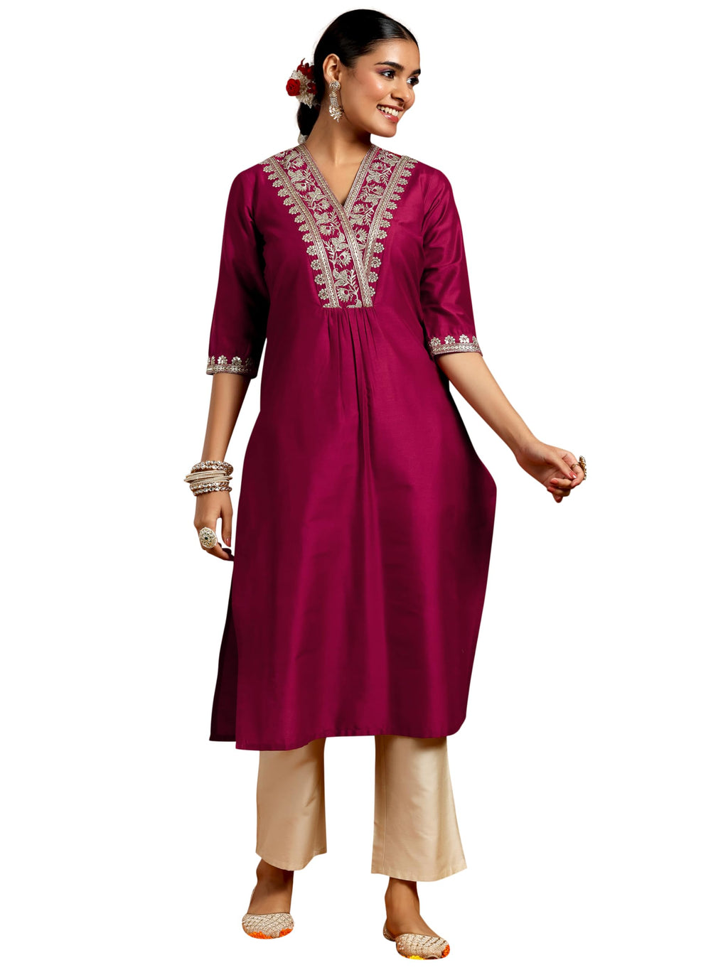 Libas WomenS Silk Embroidered Regular Kurtas (G2744R Maroon