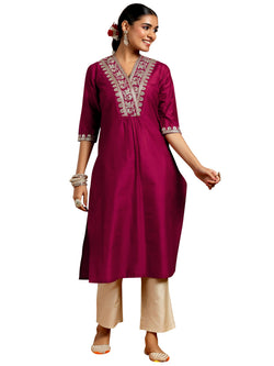 Gerua By Libas Womens Yoke Design Silk Straight Kurta For Women