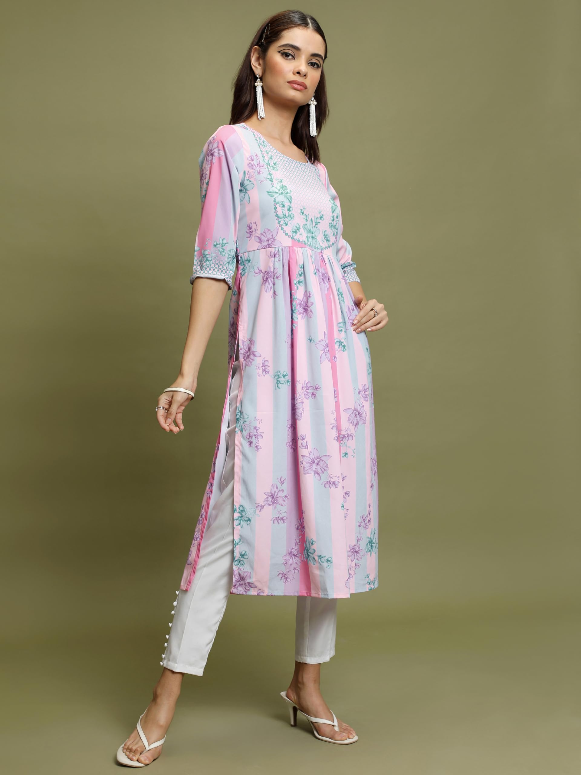 Ketch WomenS Polyester Regular Fit Kurta (Khku000443_Pink Multi