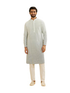 Manyavar Mens Viscose Embroidery|Thread Work Kurta Set (Grey,XL)