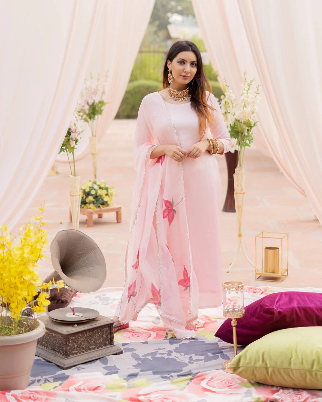 ANNI DESIGNER Womens Cotton Blend Traditional Plain Anarkali Kurta and Pant with Dupatta Set (Wipin Coral Pink NW_4XL_Pink_XXXX