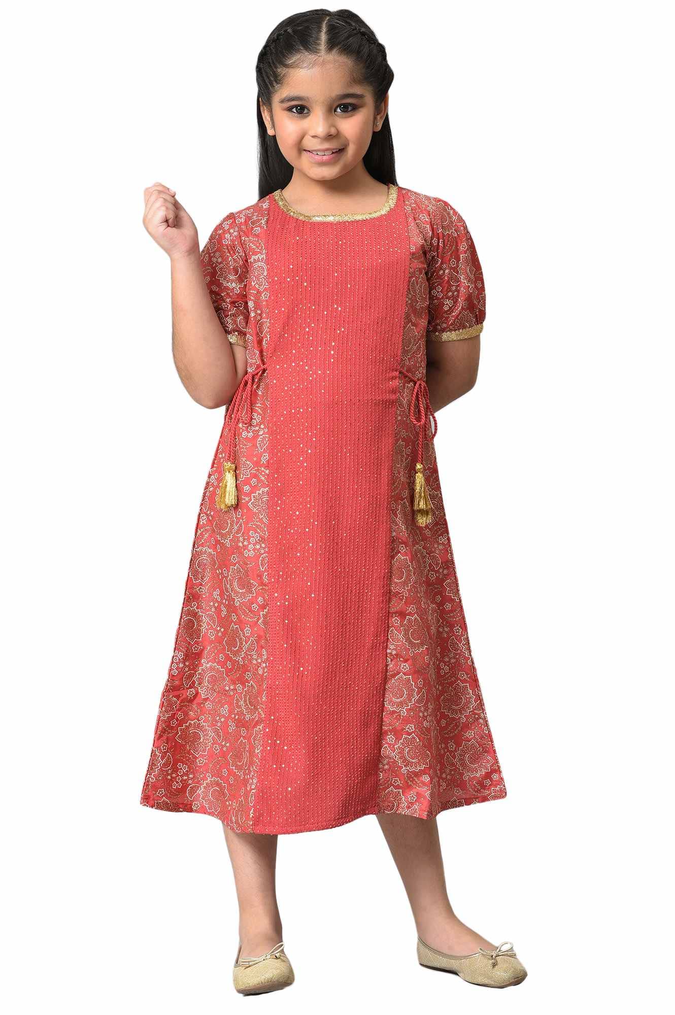 Aurelia Girls Maroon Floral Printed Dress_22AUG10215C-604714_14-15