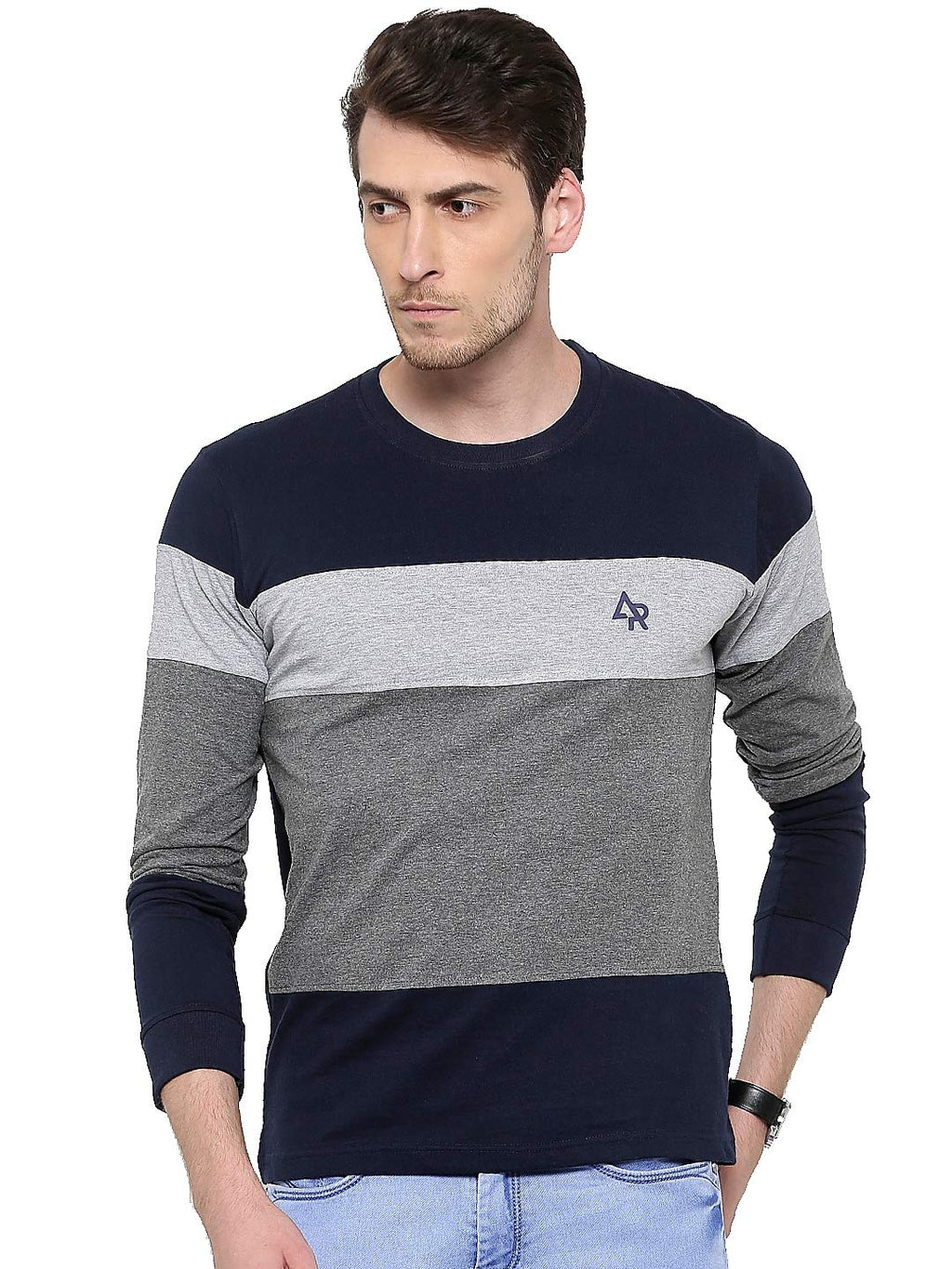ADRO Men's Stylish Cotton Full Sleeve T-Shirt (FR3-M-4ST-NB_Navy_XL)