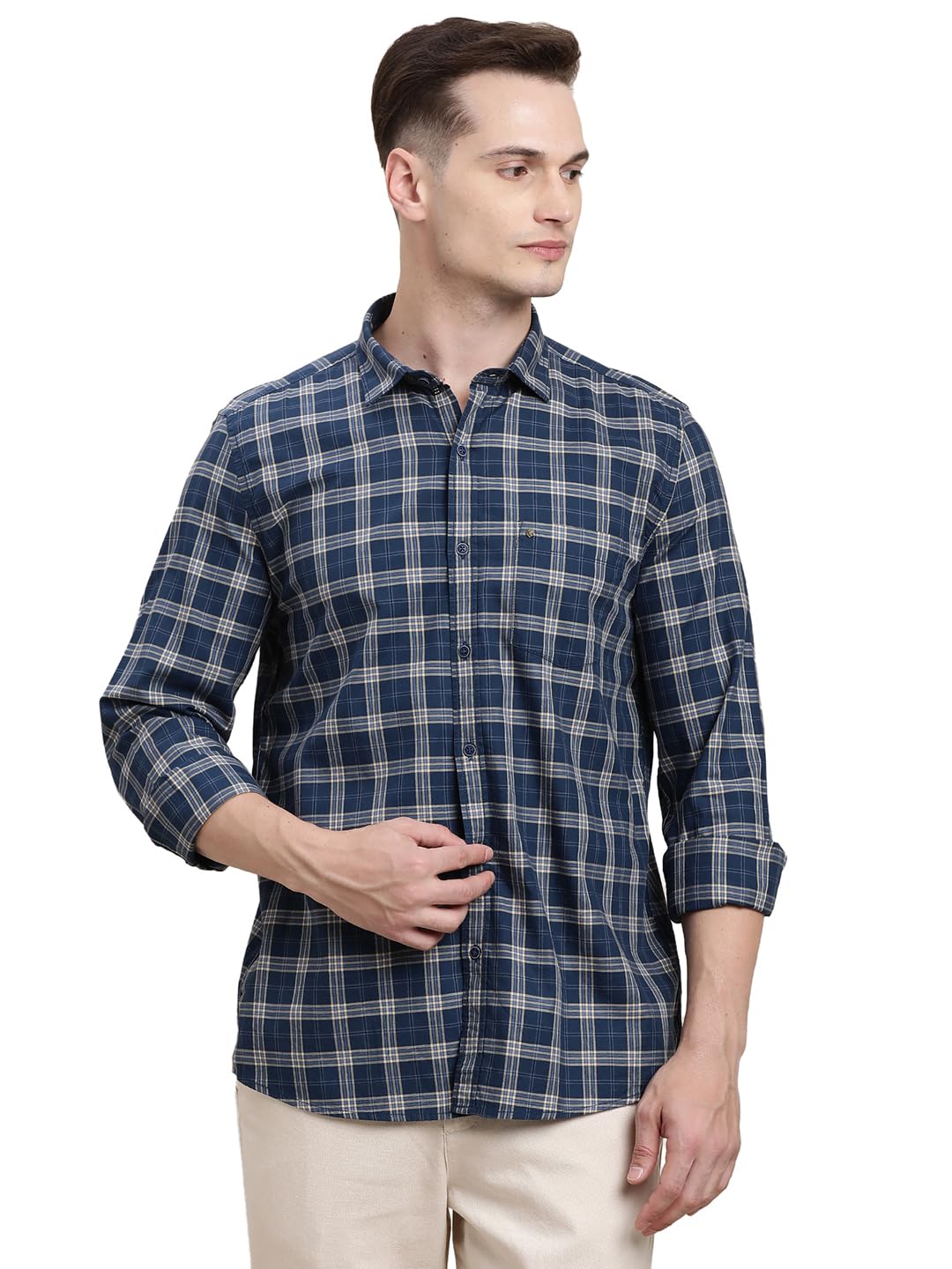 Turtle Mens Slim Fit Blue Checkered Casual Shirt for Everyday Wear | Pure Cotton | Blue Check Shirt Men