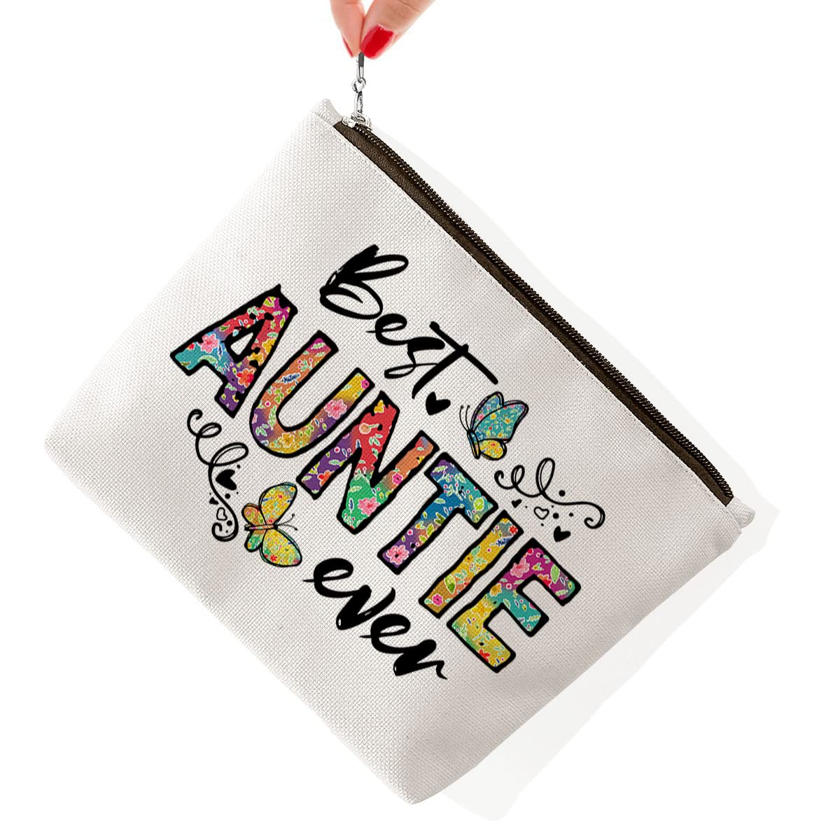 BiuNiuring Aunt Gift, Best Aunt Ever Gift, Mother's Day Gift for Aunt Auntie, Makeup Bag