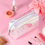 Boao 2 Pieces Clear Iridescent Holographic Makeup Bag Cosmetic Toiletry Bag Pouch Waterproof Portable Skinny Glitter Pencil Case