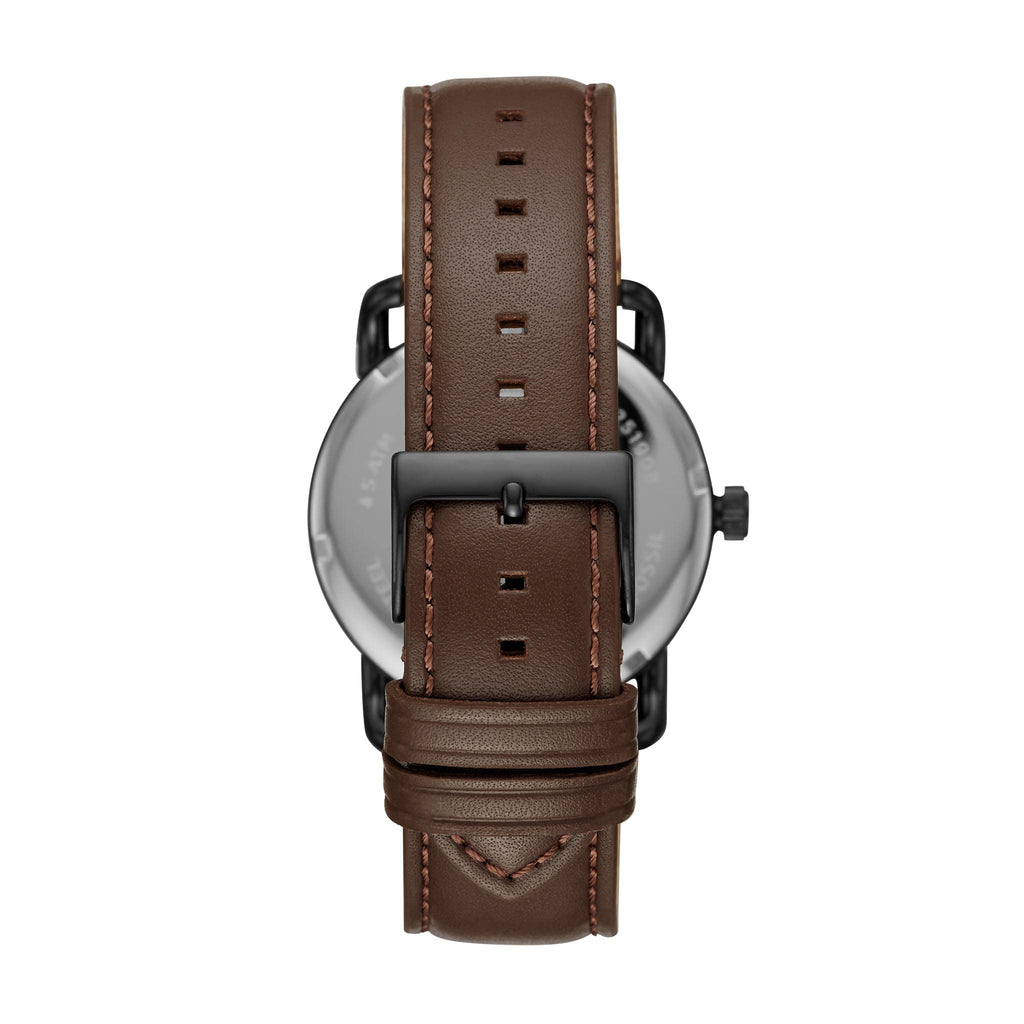 Fossil Men's Copeland Quartz Stainless Steel and Leather Three-Hand Watch, Color: Black, Dark Brown (Model: FS5666)