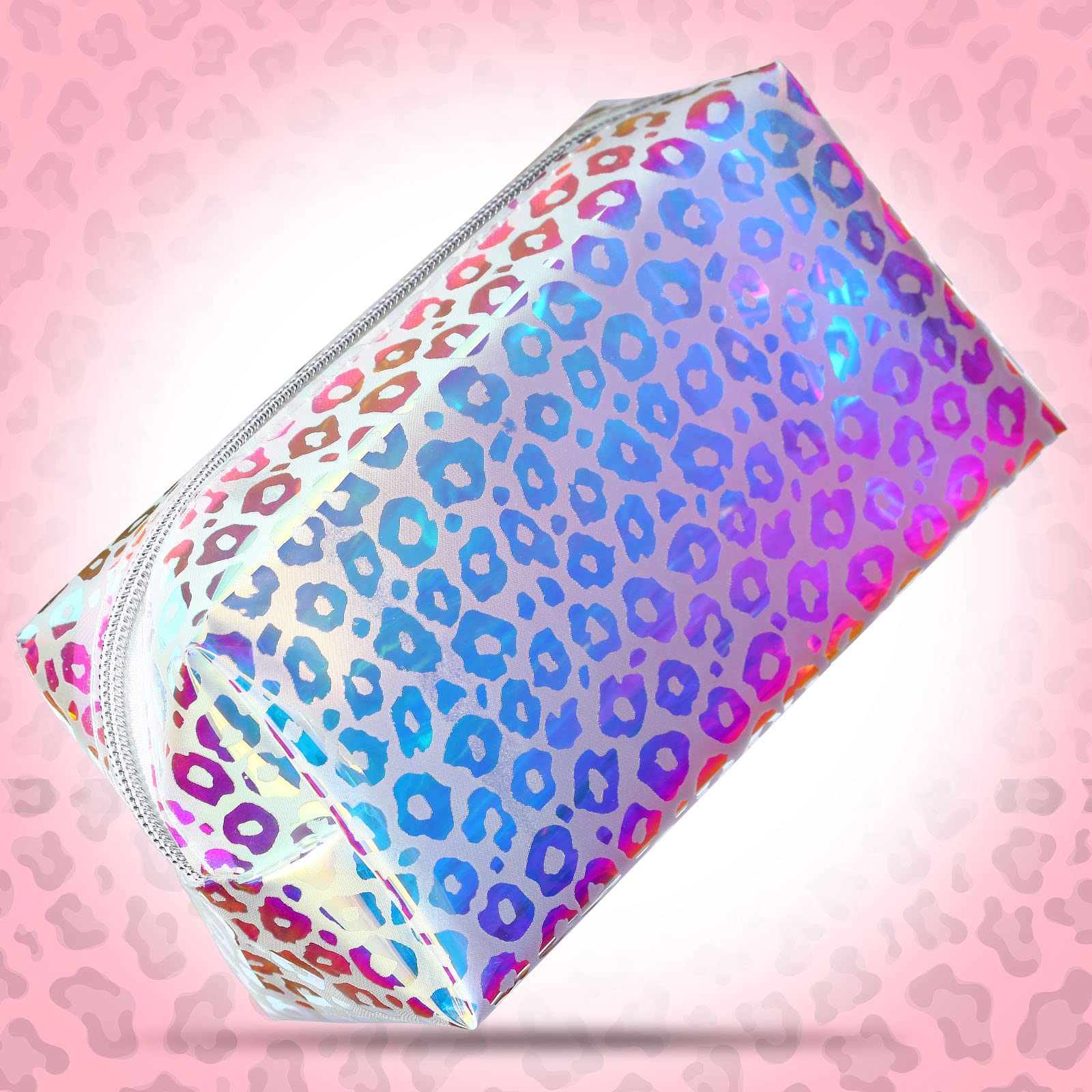 Boao 2 Pieces Clear Iridescent Holographic Makeup Bag Cosmetic Toiletry Bag Pouch Waterproof Portable Skinny Glitter Pencil Case