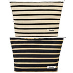 SOIDRAM 2 Pieces Makeup Bag Large Stripe Cosmetic Bag Capacity Canvas Travel Toiletry Bag Organizer Cute Makeup Brushes Aestheti