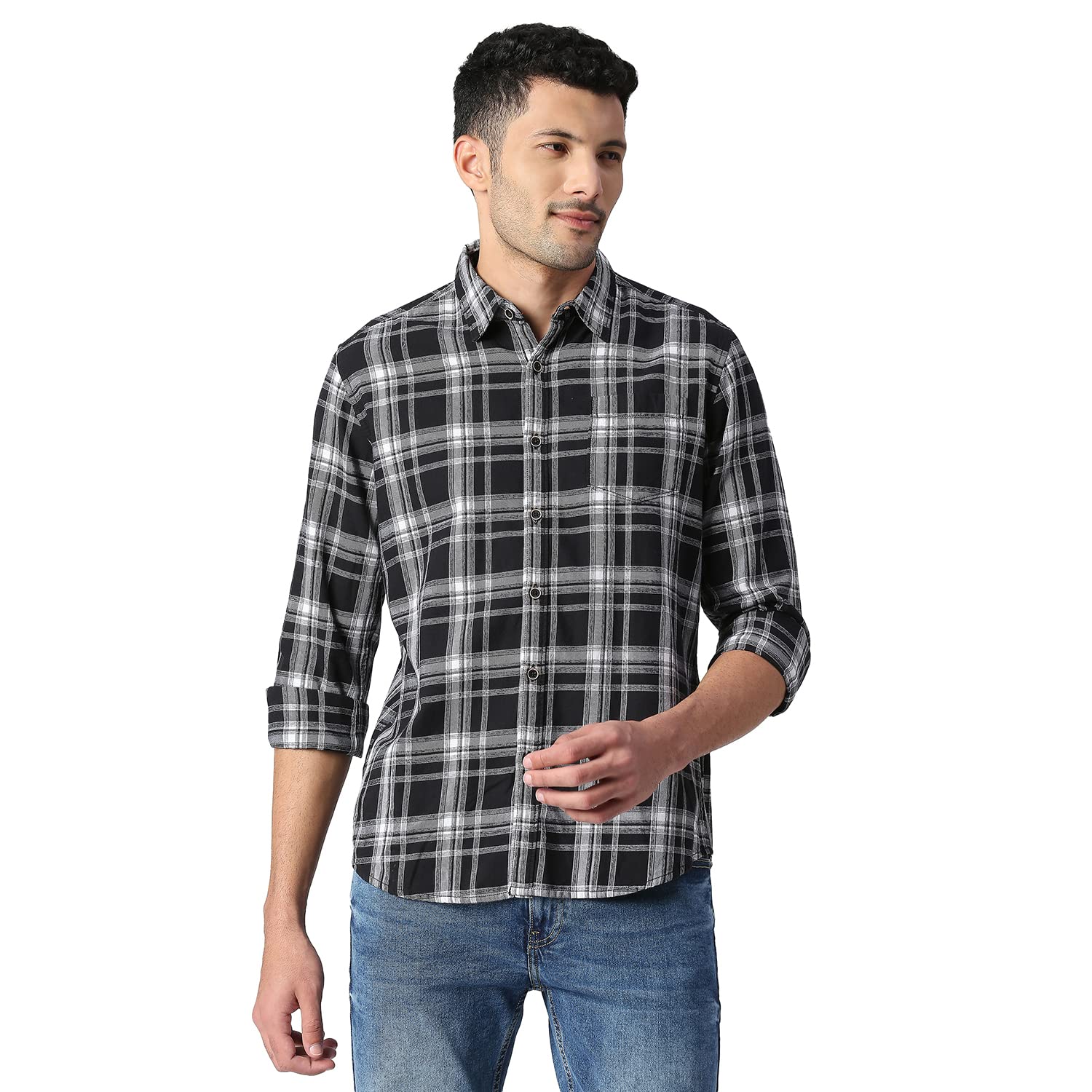 Pepe Jeans MenS Checkered Regular Fit Shirt (Pm308056999L_Black