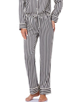 Serenedelicacy Women's Satin Pajama Set Long Sleeve Button Down Sleepwear 2-Piece Striped Silky Pj Set (Large, Black/Vanilla, St