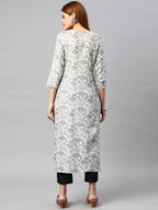 ANNI DESIGNER Womens Cotton Blend Traditional Straight Printed Kurta and Pant Set (AMD 31-Grey_L_Grey_Large)