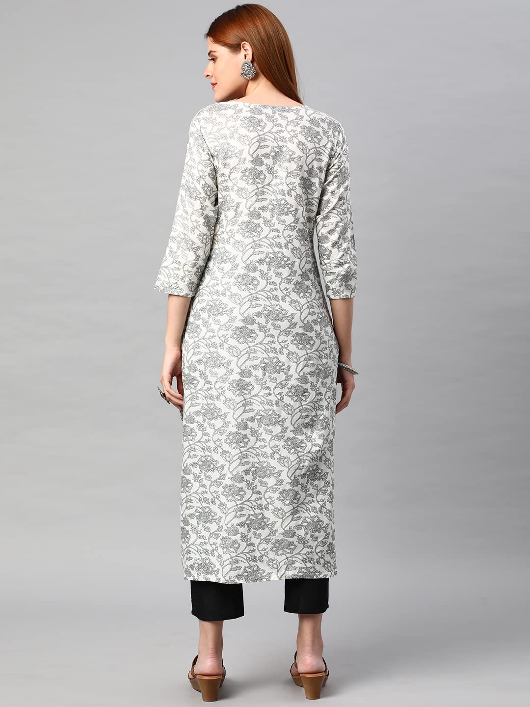 ANNI DESIGNER Womens Cotton Blend Traditional Straight Printed Kurta and Pant Set (AMD 31-Grey_L_Grey_Large)