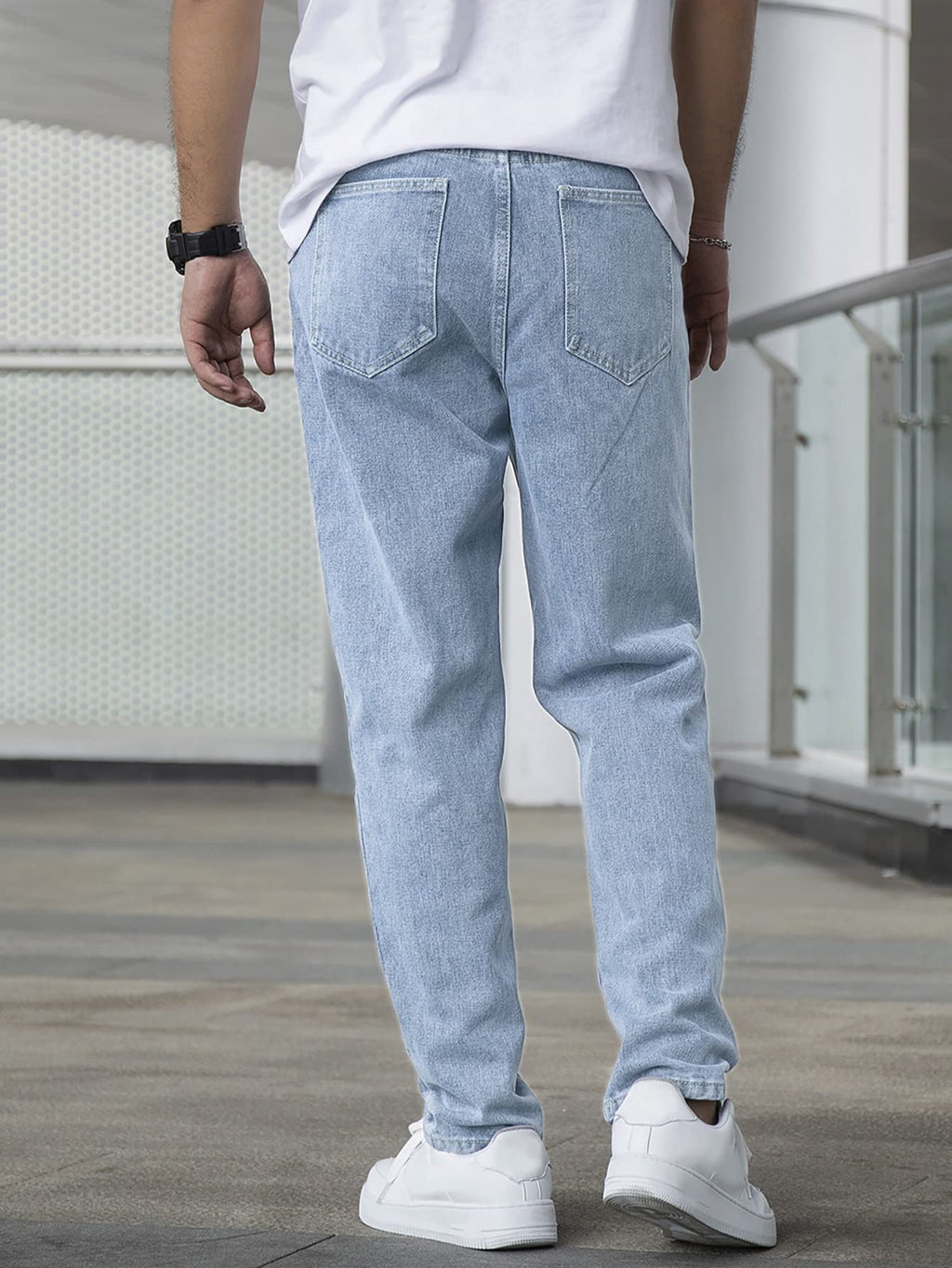 AVANOVA Mens Light Blue Slant Pocket Wide Leg Jeans  Casual Loose Fit Denim Pants, Cotton Blend Trousers with Slant Pockets for
