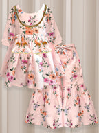 A.T.U.N. (All Things Uber Nice) A.T.U.N. Girls Ethnic Wear Sharara | Floral White And Pink Printed Kurta With Sharara Set For Gi