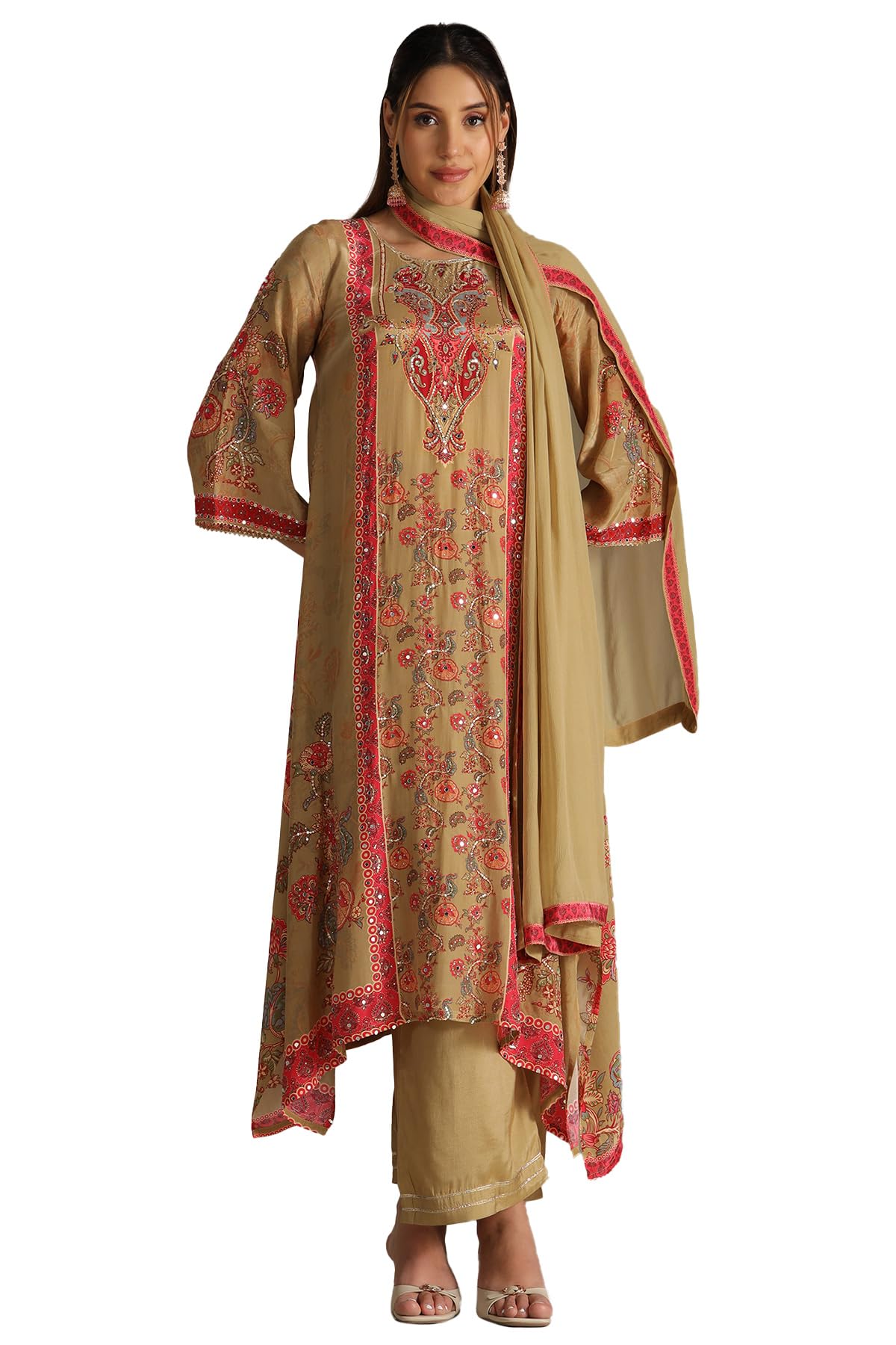 Soch Women Floral Print Suit Set Mirror Work
